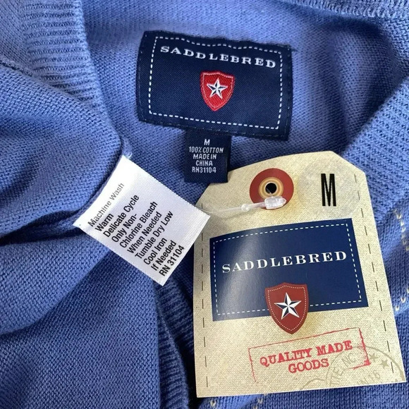 Saddlebred New Sleeveless Sweater Vest Golf Size M Pullover Cotton Blue Argyle - Picture 11 of 11